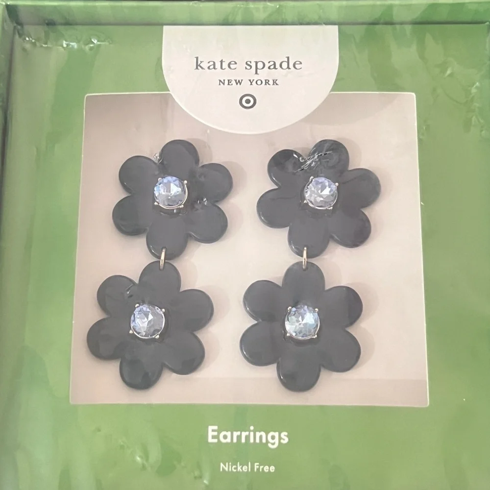 KATE SPADE• Black Flower Earrings with Crystal Accents